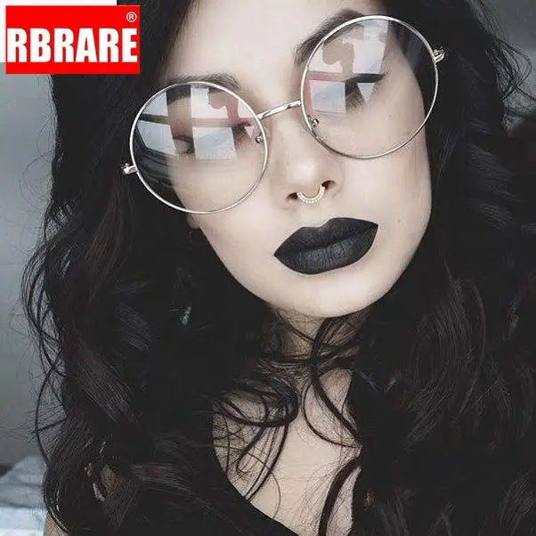 RBRARE Oversized Round Glasses Silver Metal Frame Vintage Sexy Circle Glasses Brand Designer Huge Big Nerd Eyeglasses Women