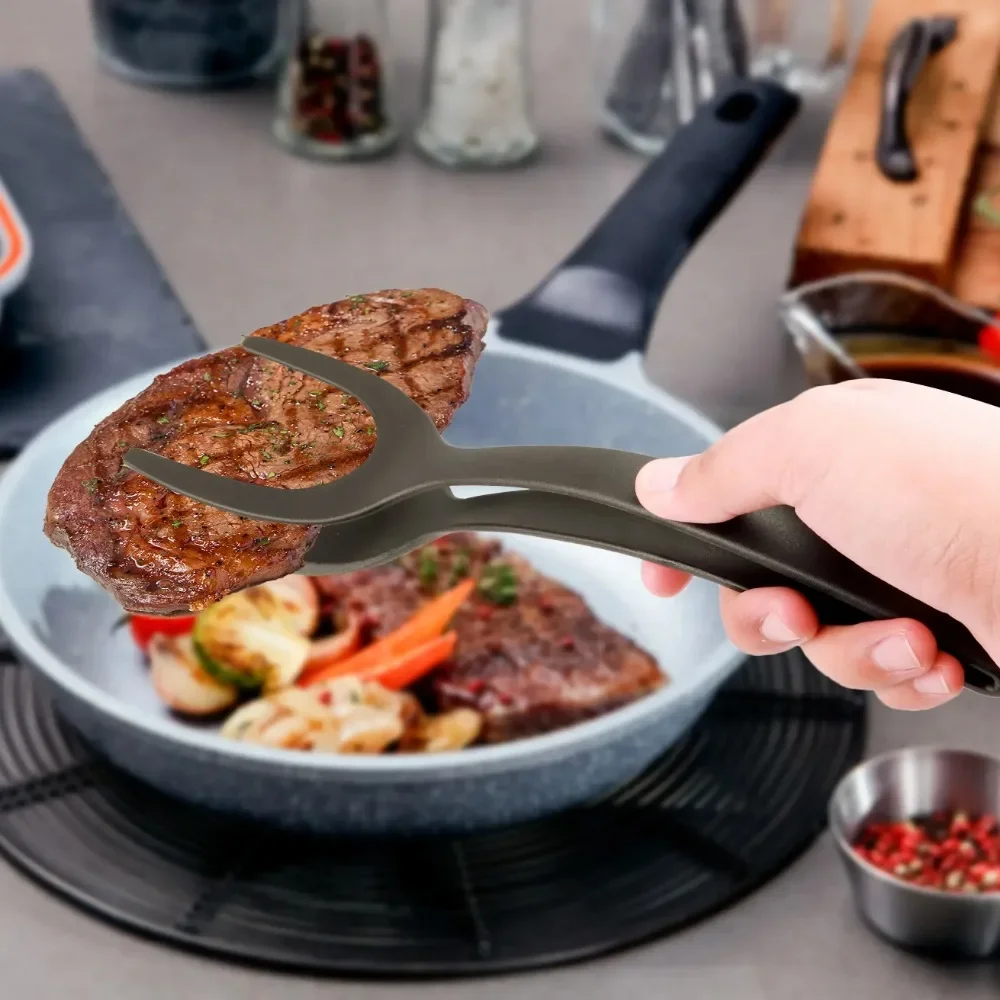 New 2 In 1 Nylon Grip Flip Tongs Egg Spatula Tongs Steak Spatula Tongs Clamp Pancake Fried Turners Kitchen Accessories