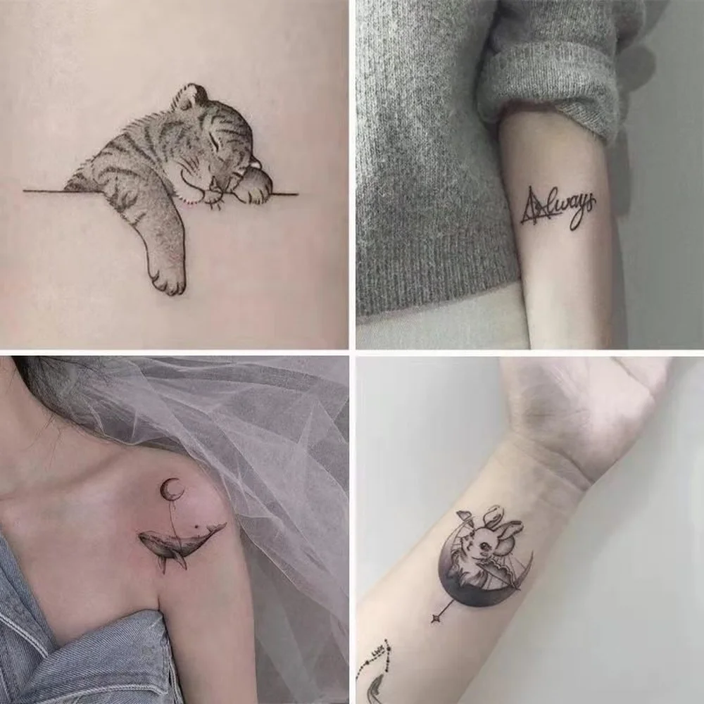 Tattoo Stickers Tiger Moon Whale Male and Female Couples Student Personality Simulation Sticker Temporary Tattoos | Красота и