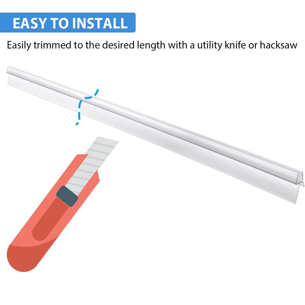 Bath Shower Screen Door Seal Strip PVC Frameless Glass Door Bottom Weather Stripping Seal Sweep Water Blocking Strips