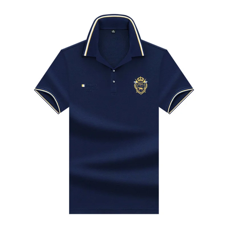 Sommer-Halbarm-Poloshirt für Herren, vielseitig, einfarbig, bestickt, mit Perlen-Baumwolle, modisches, lässiges Top-T-Shirt_voghion.com
