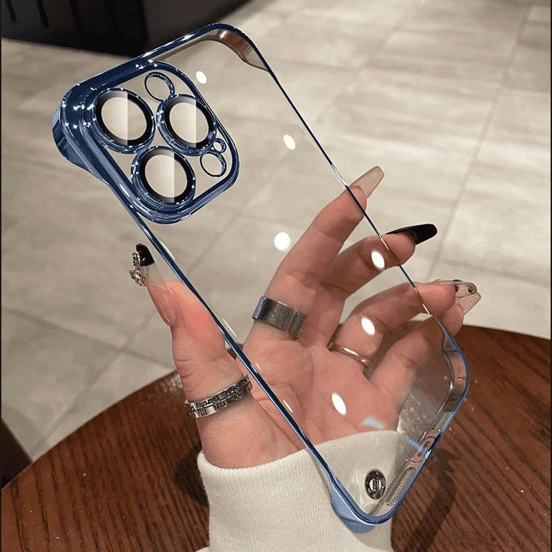 Luxury Plating Transparent Frameless Ultra Thin Phone Case with Hard Lens Protection Cover