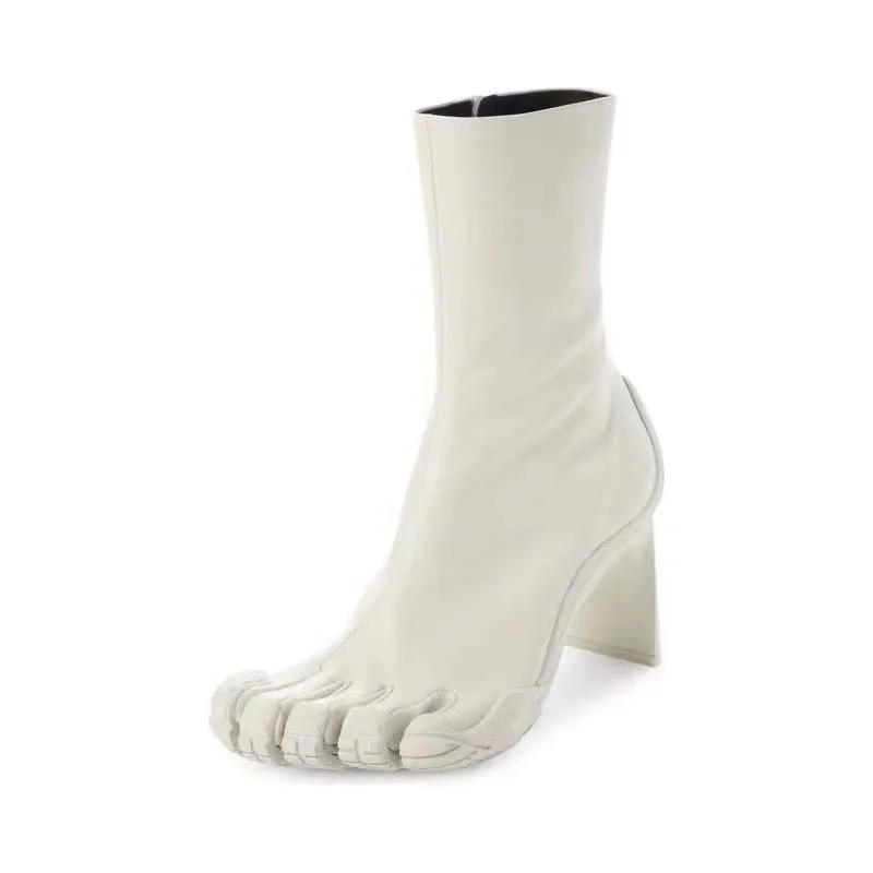 

Five Toe Design Elastic Boots Woman Winter New Strange Style Heel Slip-On Ankel Boots Fashion Gladiator Female Finger Shoes