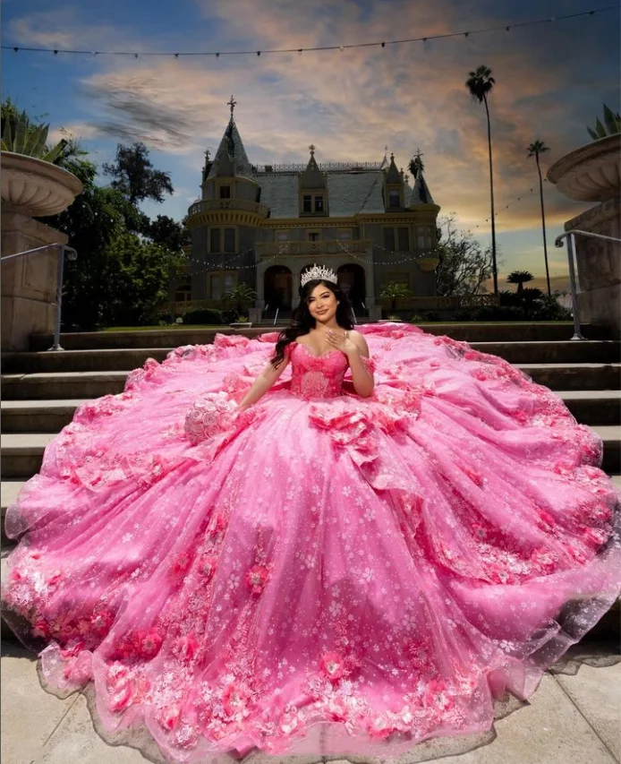 Glitter Cathedral Train Princess Quinceanera Dressy Dreamy One Shoulder 3D Floral Applique Sweetheart A-Line Prom платье Custom
