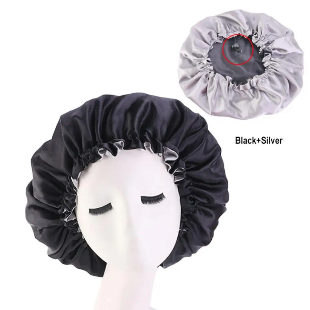 Description Picture 3 of item1/2PCS Reversible Satin Bonnet Hair Caps Double Layer Adjust Sleep Night Head Cover Hat For Curly Springy Hair Styling