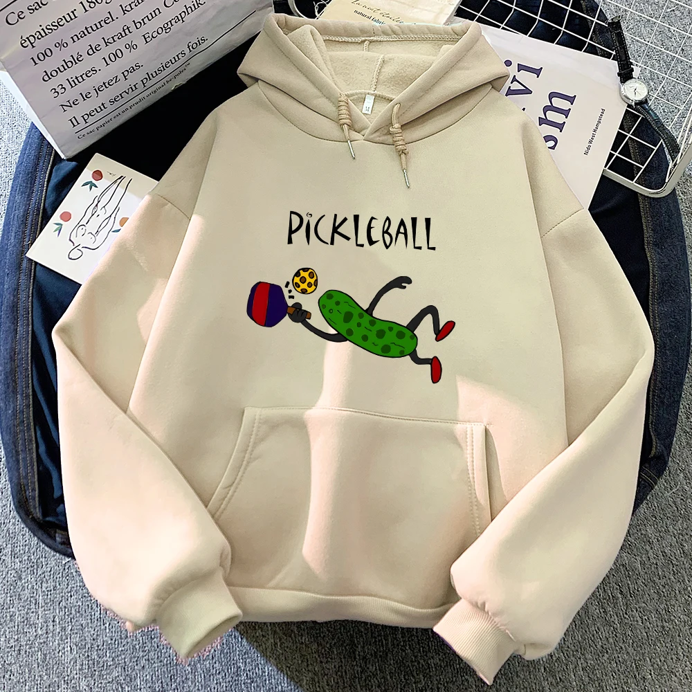 

Playing Pickleball Cartoon Printed Hoodies Fleece Casual Women Long Sleeve Sweatshirts Hooded Soft Pullovers Moletom Feminino
