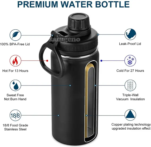 32oz/ 1L Stainless Steel Insulated Water Bottle,Cycling Bottles Double Walled Vacuum Insulated Water Bottles for Gym Travel 2