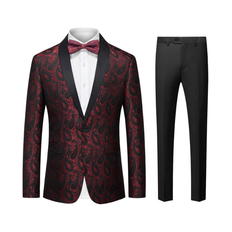 

Men Fashion Suits Slim Fit Jacquard Blazer Shawl Lapel Jackets Stage Costume Performance Wedding Groom Party Banquet Singer Host