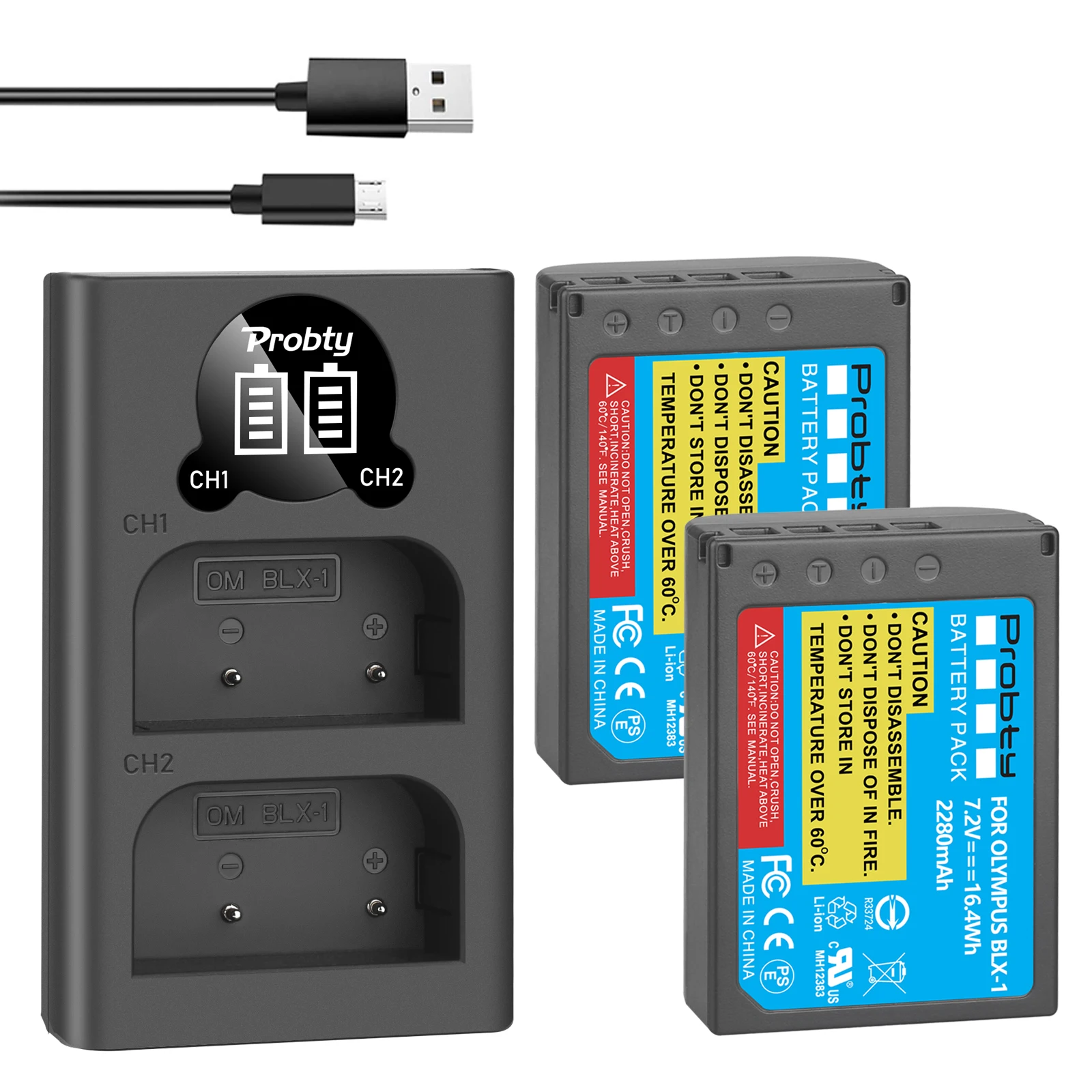 

2 Pcs BLX-1 Blx 1 BLX1 Full Decoded Battery +LED Dual USB Charger for Olympus OM System OM-1 OM1 BLX-1 BLX1 camera battery