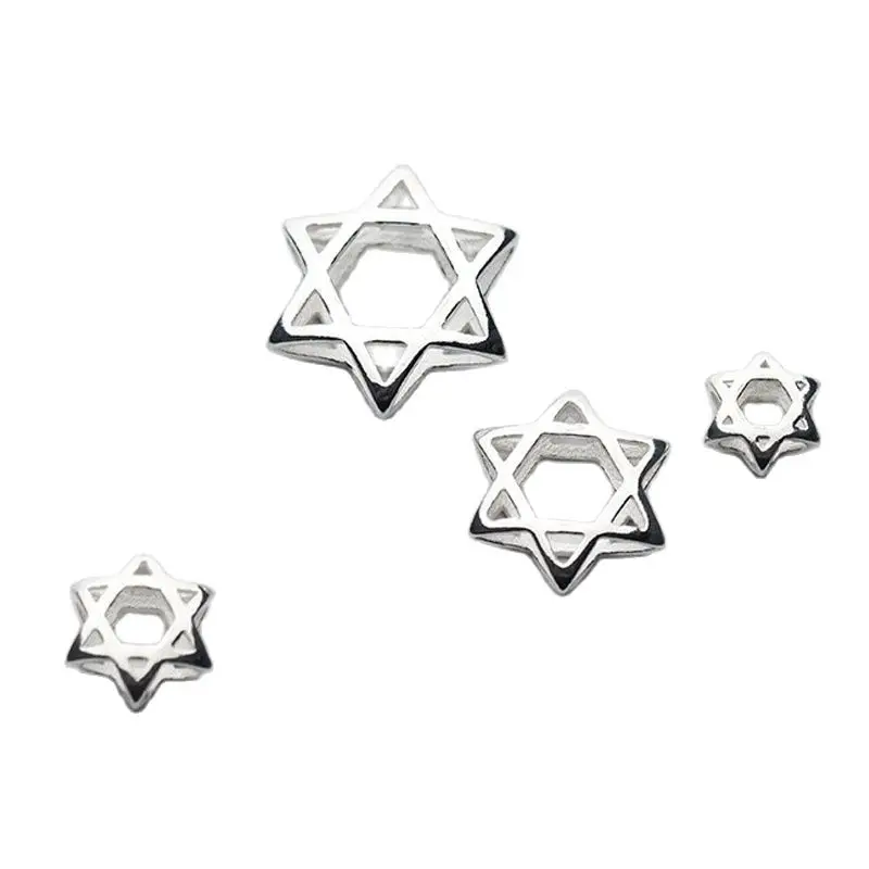 100% 925 Sterling Silver Craft Hollow Spacer Beads 7.5 9.5 12.5 13.5 15.5mm Fashion Star of David Charm Beads Diy Jewelry Making 4