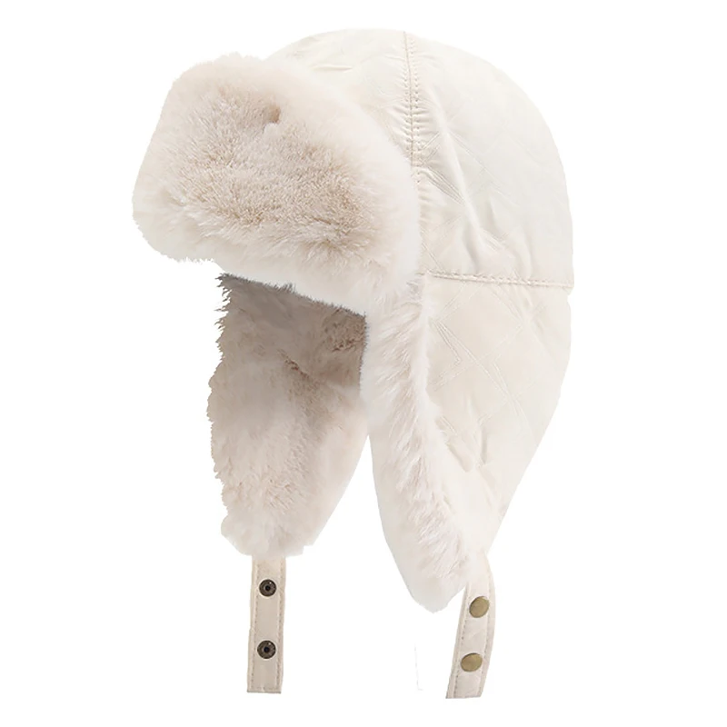 Winter Warm Faux Fur Bomber Hats Outdoor Riding Ear Protection Ski Hat For Women Men Solid Color Thicken Plush Earflap Caps
