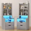 Charging Nightstand Set of 2 with LED Lights,Tall Night Stand with Bookshelf,Bedside Table with Drawers,Side Tables Bedroom 2