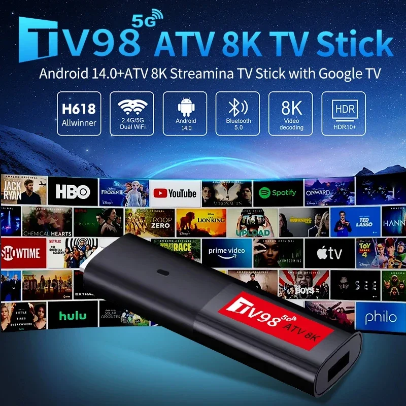 TV98 ATV Mini TV Stick Android 14 TV Stick HDR Set...
