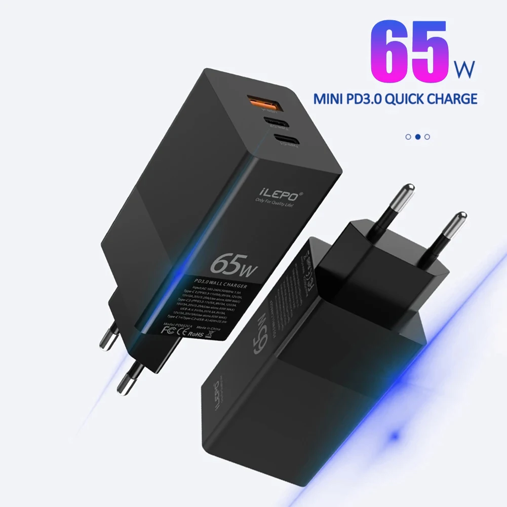 3 Porte Gan Pd 65W Pps Qc4 45W Scp Caricabatterie Rapido 65W Usb C Caricatore Da Muro Adattatore Di Alimentazione Per Laptop Macbook Iphone Samsung Xi