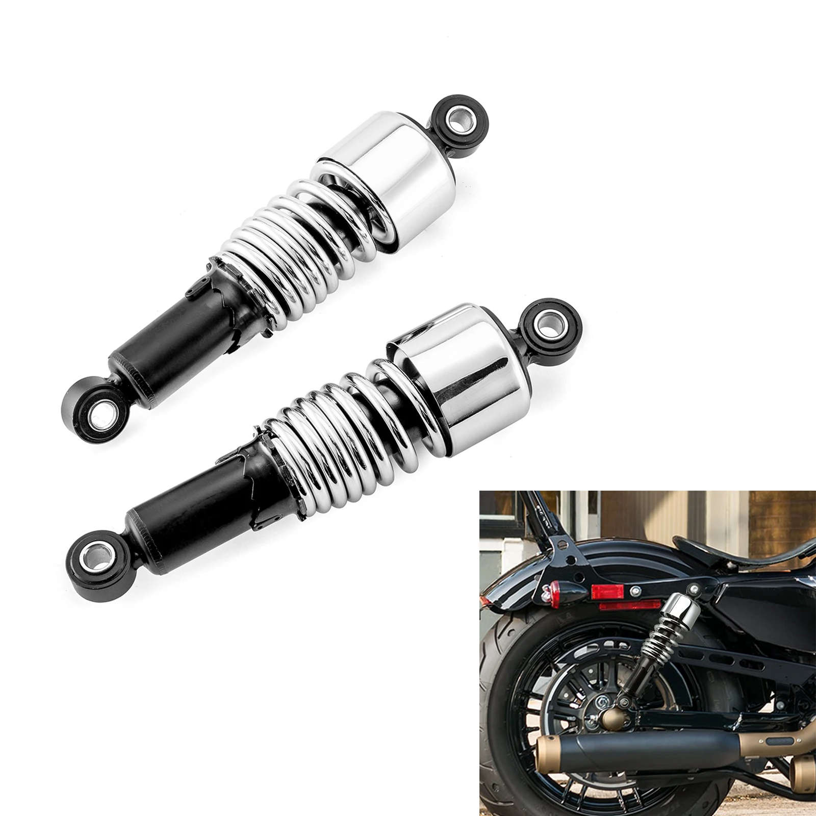 OUMURS 11.75" Rear Lowering Slammer Shock Absorbers Kit For Harley Road King 1979-2012 – Chrome, Gas-Filled, Adjustable