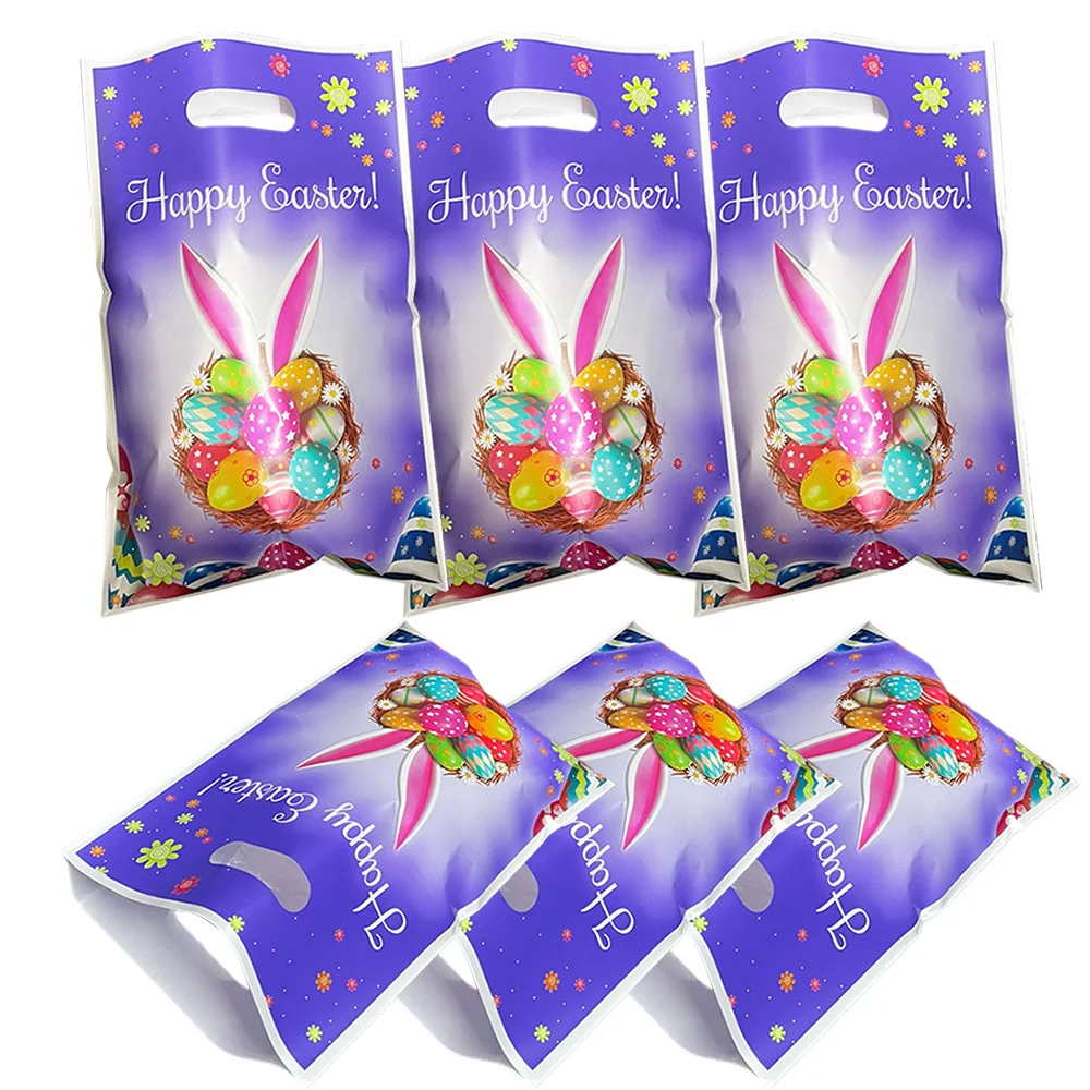 

40 Pcs Happy Easter Gift Bags with Handles Easter Bunny Plastic Tote Bags Reusable Snack Treat Candy Bag Easter Party Supplies