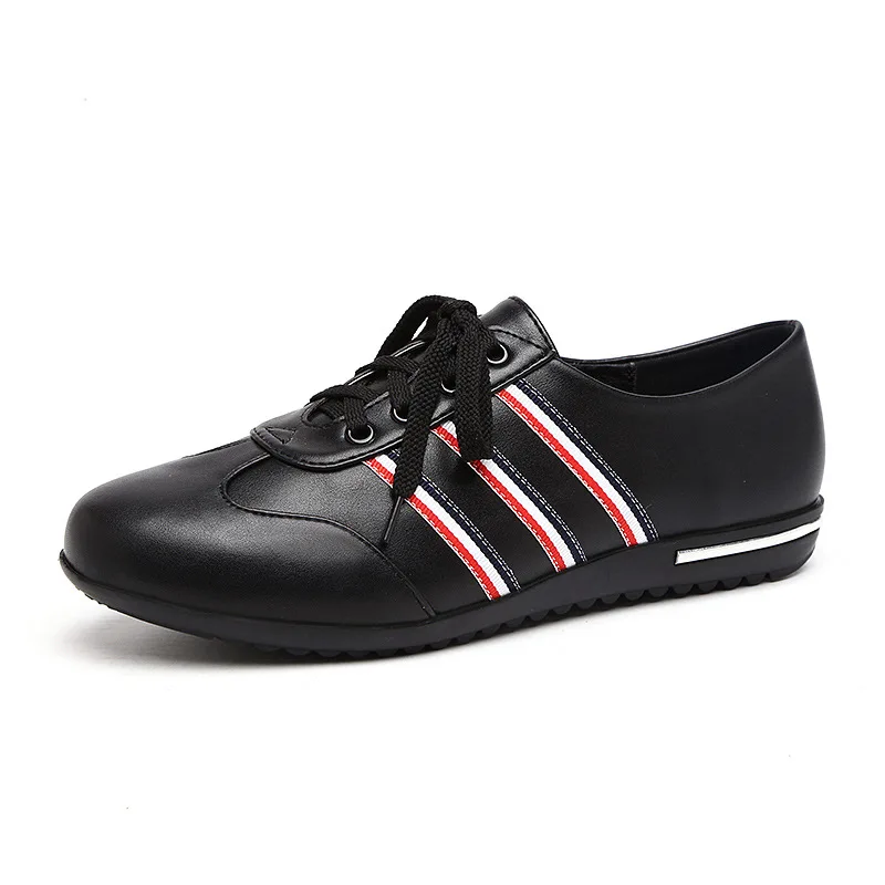 

Classic split leather shoes for women 2024 spring casual loafers ladies lace up fashion stripes travel shoes woman flats size 42
