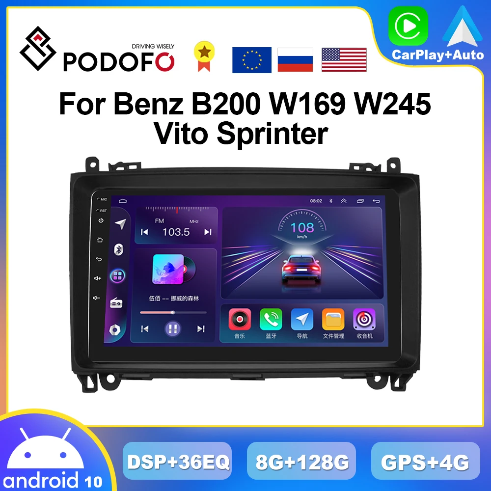 

Podofo 8G 128 CarPlay For Mercedes Benz W169 W245 B200 W906 Sprinter W639 Vito Car Radio Multimedia Player 2din Head Unit Stereo