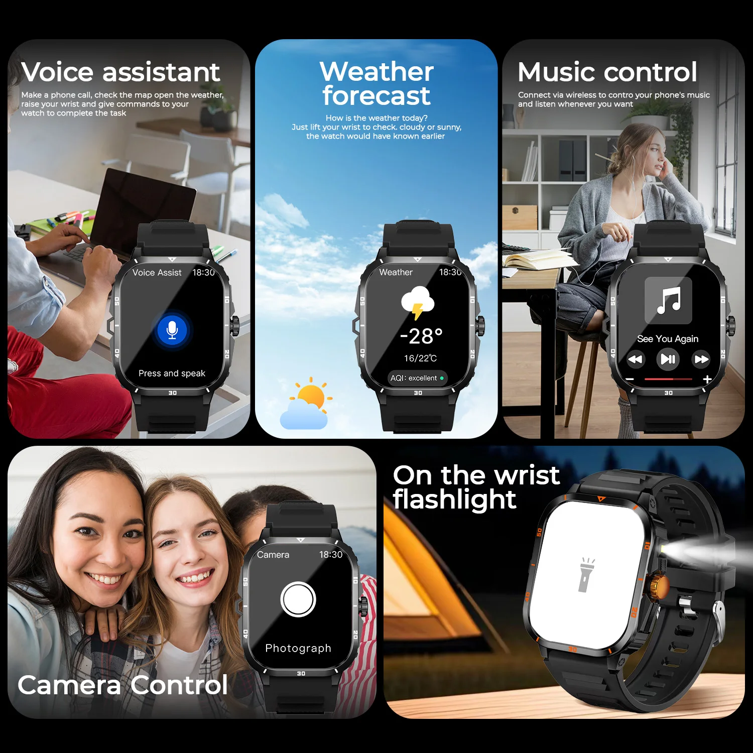 2025 Men Outdoor Sports Smart Watch 2.01''Screen Voice Assistant Blood Oxygen Bluetooth Call Multi Sports Modes Smartwatch Women 2