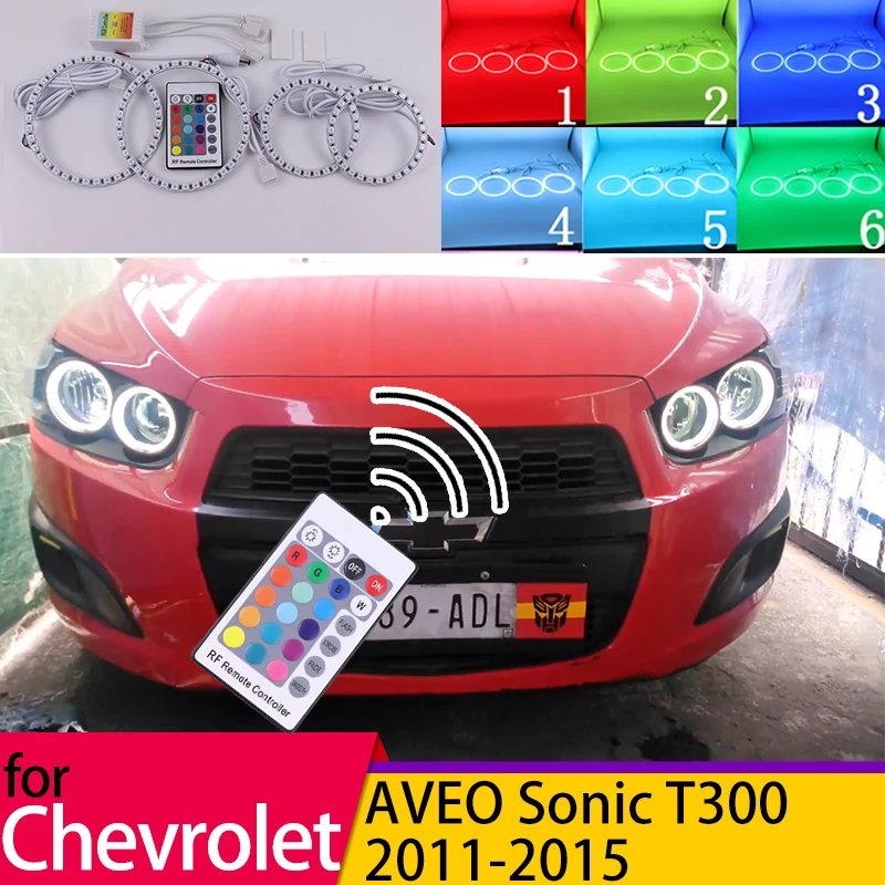 

Upgrade RGB multi-color RF Remote Control Halo Ring Angel Eyes LED Headlight Light Rings for Chevrolet AVEO Sonic T300 2011-2015