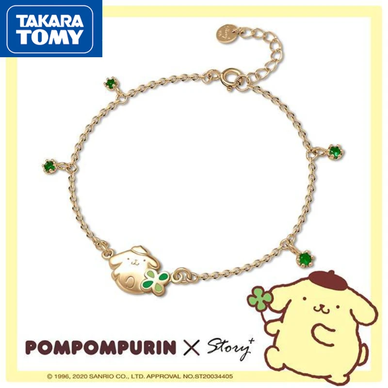 

TAKARA TOMY New Hello Kitty Crystal Diamond Clover S925 Sterling Silver Gold Plated Ladies Bracelet Girls Cute Sweet Bracelet