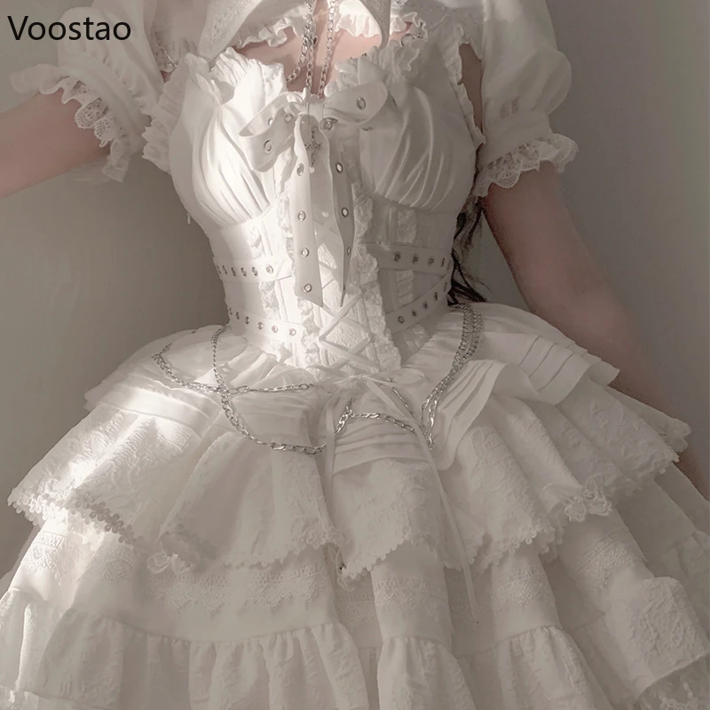 Gothic Lolita Jsk Dress Victorian Vintage Women Elegant Bandage Princess Mini Dress Girls Cute Y2k Aesthetic Punk Party lolita dress lolita suspender dress lolita cosplay costumes