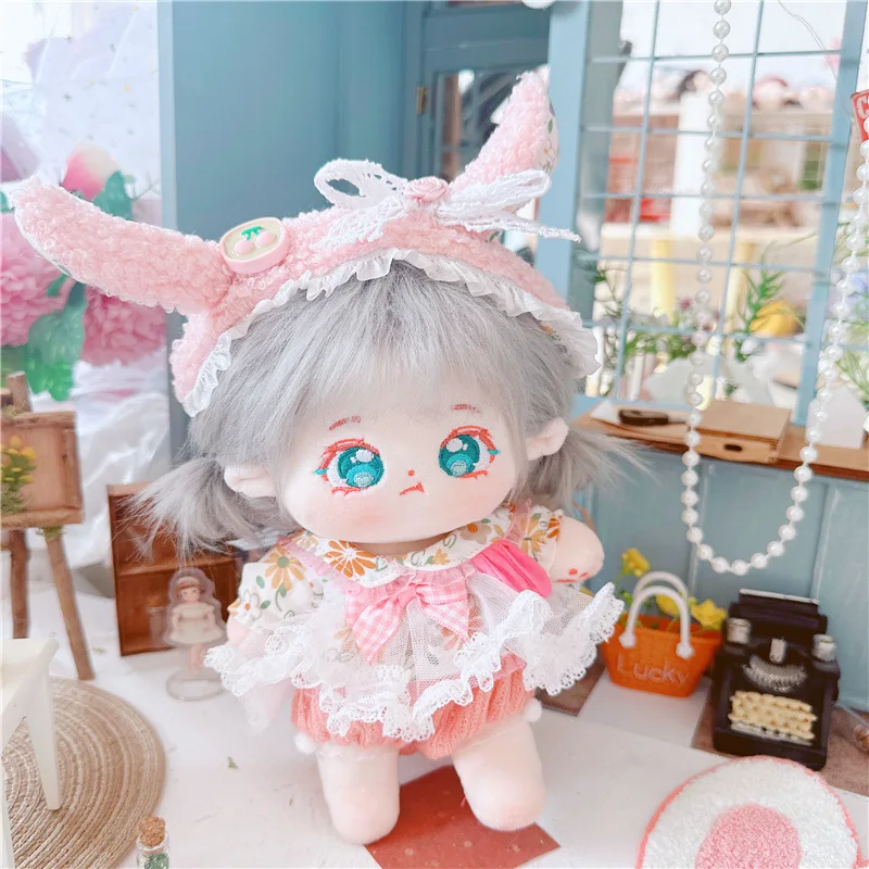 20cm Kawaii Loliita Girls Doll 4Pcs Pink Lace Flower Dress with Hair Band Stuffed Customized Plush Doll Anime Soft Kids ToysGift