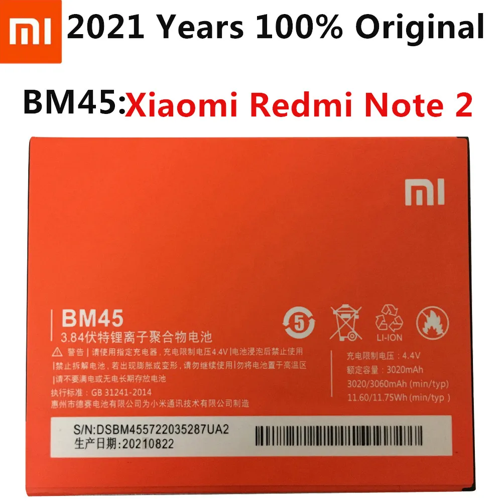 

Original Li-ion Battery BM45 For Xiaomi RedMi Note 2 Bateria Hongmi Red Rice Note2 3020mAh Replacement Batteries