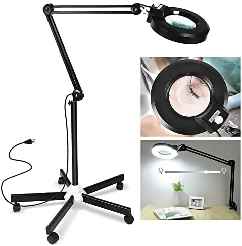 

Floor lamp with 5 Wheels Rolling Base for Estheticians - 1,500 Lumens LED Dimmable Light with Magnifying Glass, 8-Diopter Lighte