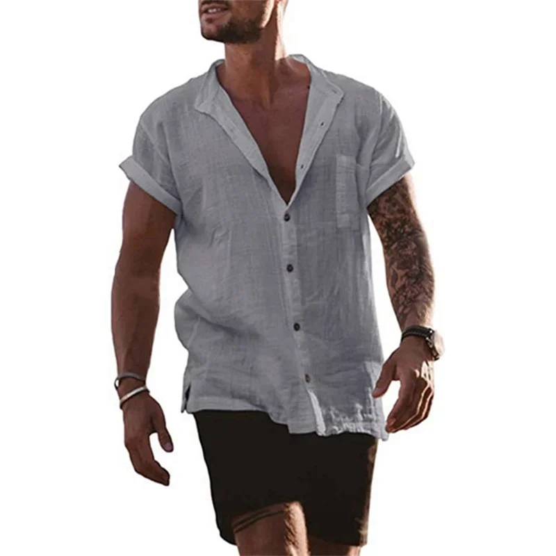 

Male Cotton Linen Shirts Blouses Formal Dress Shirt For Men Loose Normal Social Top Short Sleeve Business Shirts Male Clothes