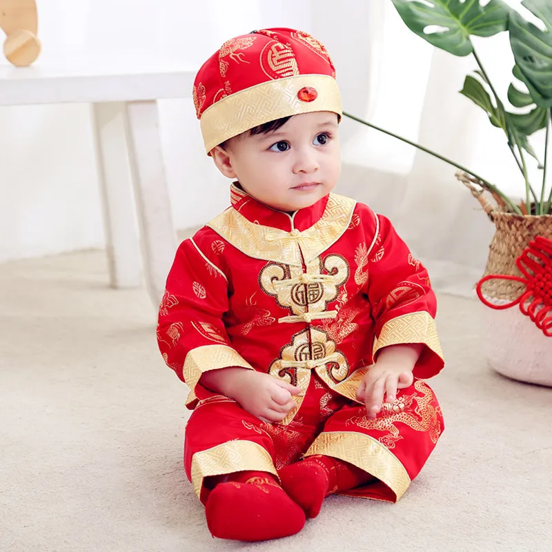 One-Year-Old Costume Photography Clothes Chinese Traditional Baby Kids Tang Suit Chinese Spring Festival New Year's Clothing Set