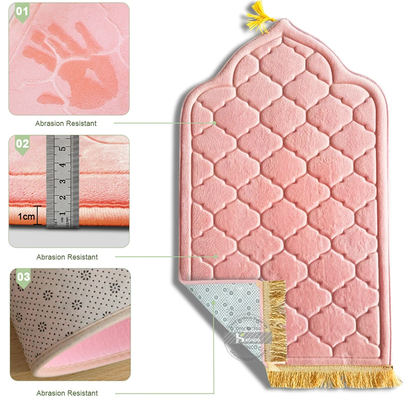 Floor Mat Prayer Mat Muslim Prayer Rug Prayer Mat for Ramadan Flannel Carpet Portable Mat Worship Kneel Embossing Floor Carpets Non-slip Soft