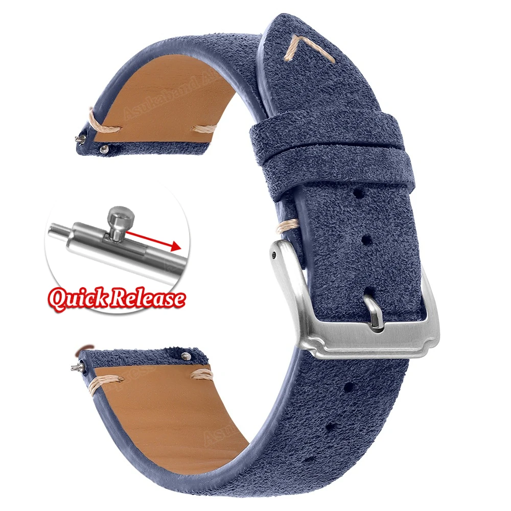 Luxurious Suede Quick Release Watch Bands, Soft Calfskin Strap