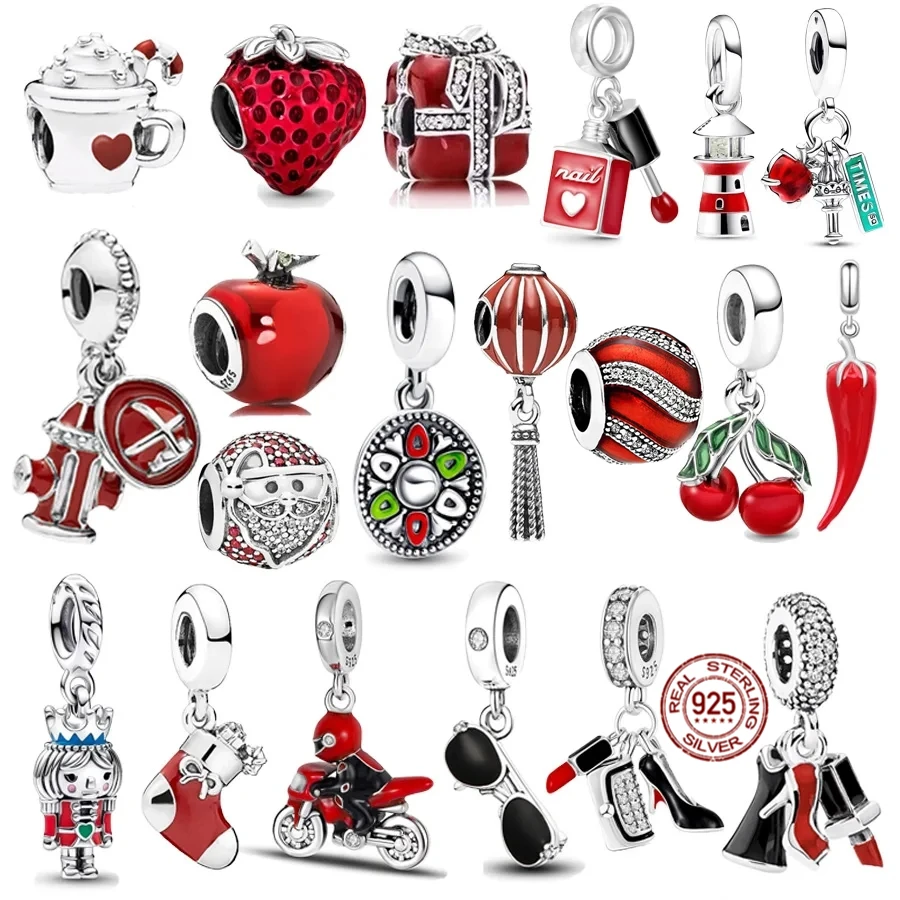 

Red Motorcycle Rider & Good Fortune Carp Fish Dangle Charm Beads Fit Original Pandora 925 Sterling Silver Bracelet Women Jewelry