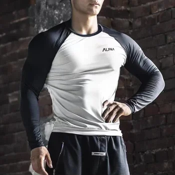 Vestiti maschili top in poliestere elasticità magliette Slim Fit per uomo palestra nera stretto Running Harajuku Fashion Bulk Full Sleeve Tee F