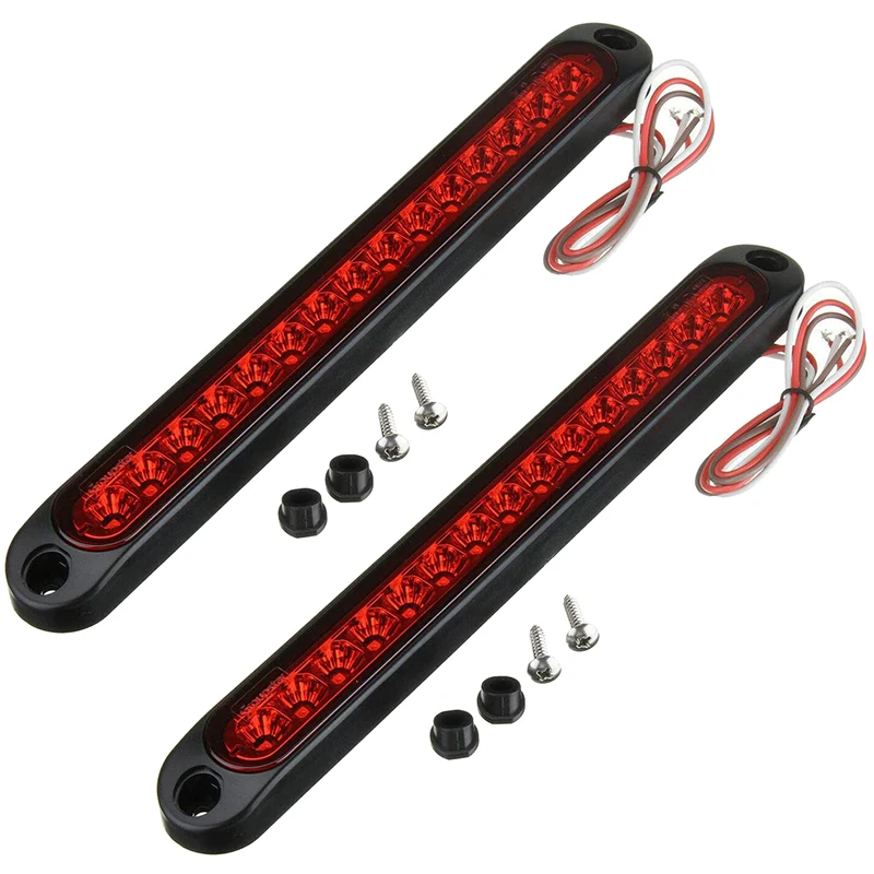 2Pcs 10 inch 15 LED Trailer Truck RV Brake Stop Tail Rear Turn Light Bar Side Marker lights Waterproof (Red) | Автомобили и