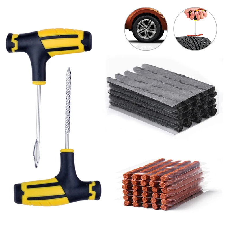

New Car Tire Repair Kit Tools with Rubber Strips Tubeless Tyre Puncture Studding Plug Set for Truck Motorcycle Car Accessories