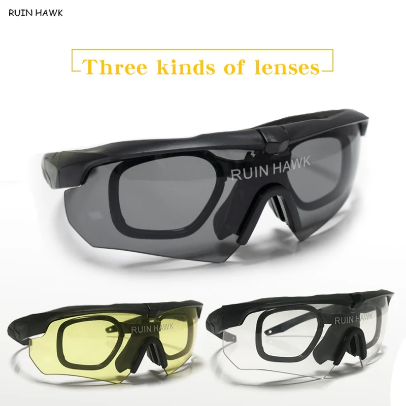 Outdoor Motorcycle Riding Safety Glasses Tactical Hunting Air Gun Windproof Polarized Glasses 3 Lenses