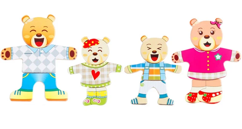 Little Bear Change Clothes Children's Early Education Wooden Jigsaw Puzzle Dressing Game Baby Puzzle Toys For Children Gift 3