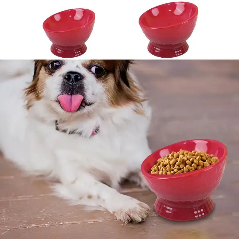 

Керамическая наклонная миска для кошек, Нескользящие милые миски для кошек, котят, маленьких собак, функциональные кормушки для домашних животных ручной работы с защитой от рвоты