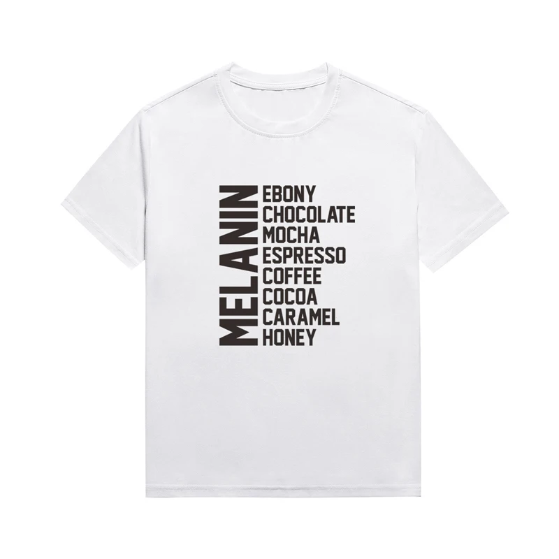 

Черное, шоколадное, мокко, женская футболка Melanin в стиле Харадзюку, уличная одежда, летняя футболка на заказ