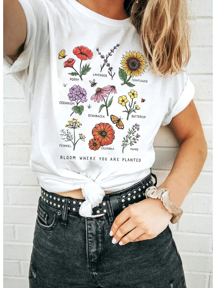 

Bloom Where You Are Planted Women T Shirt Summer Sunflower Flower T Shirt Graphic Tee Hipsters Grunge Top