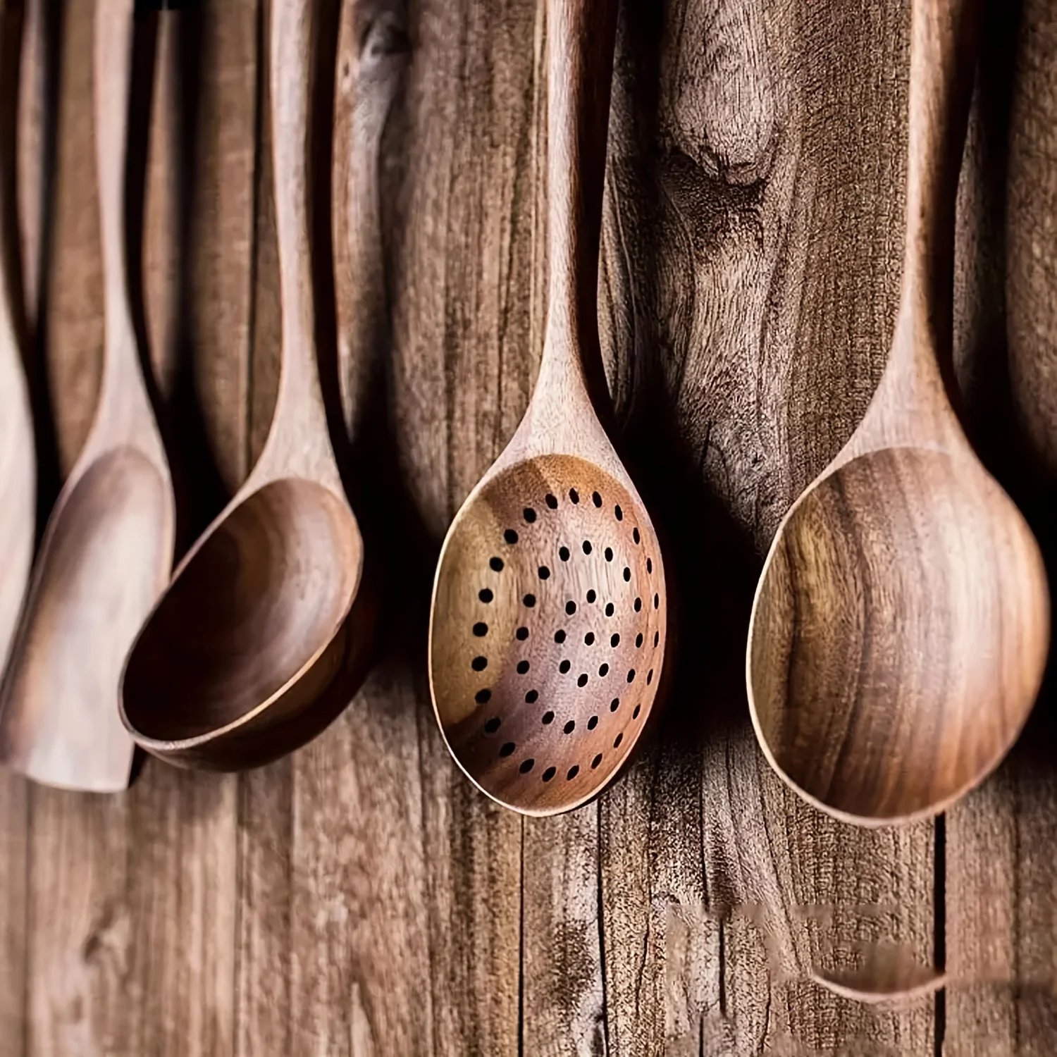 The teak wood set — five-piece handcrafted cooking spoons 5