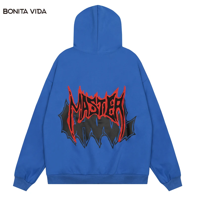 

Hip Hop Zipper Sweatshirt Coat Streetwear Harajuku Embroidery Master Letter Zip Hooded Jacket 2023 Fashion Oversized Hoodie Coat