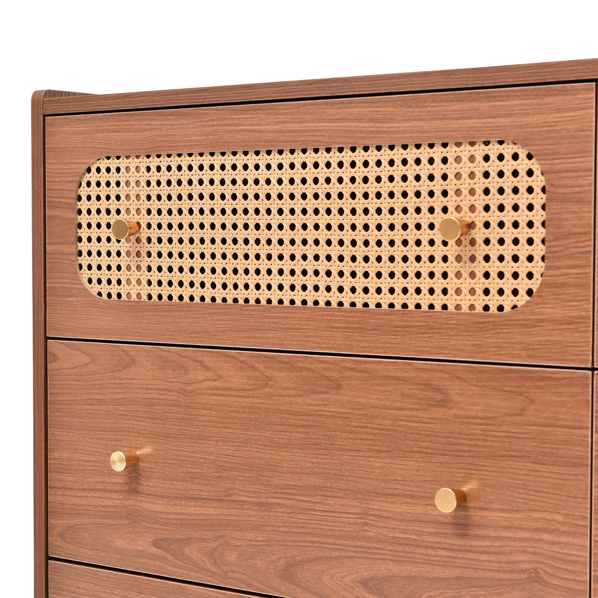 6-Schubladen-Rattan-Sideboard, Nussbaum-Highboard für Schlafzimmer und Wohnbereiche - H90/B120/T40 cm – Detail 13