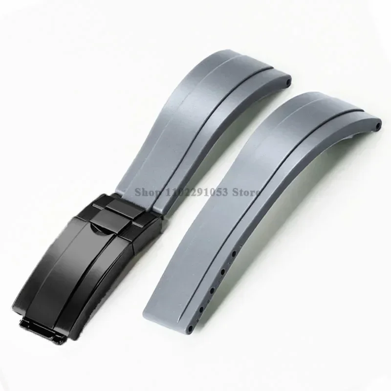 Premium 20mm Waterproof Rubber Watch Strap with Metal Folding Buckle