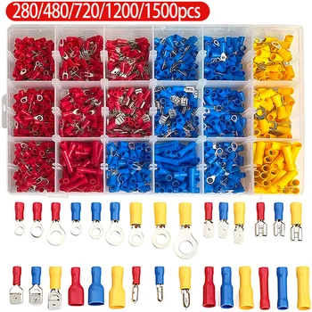 280/480/720/1200pcs Cold Pressed Terminal Kit-ฉนวน Quick Connect Spade/แหวน/ส้อม CRIMP Connectors สําหรับสายไฟรถยนต์ 1