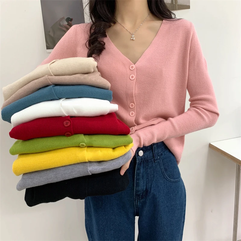 

Rimocy Knitted Long Sleeve Cardigan Women 2022 Autumn Thin Single-breasted Cardigans Women Ribbed Solid Color Sweaters Top Mujer