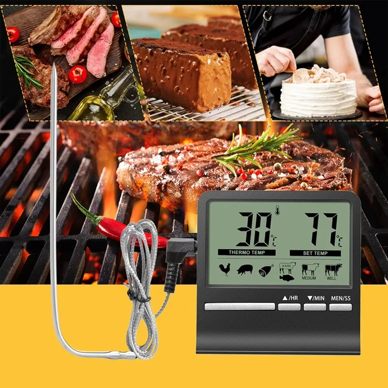 A86I-Kitchen Digital Cookingthermometer Meat Food Temperature For Oven BBQ Grill Timer Function With Heat Meter For Cooking
