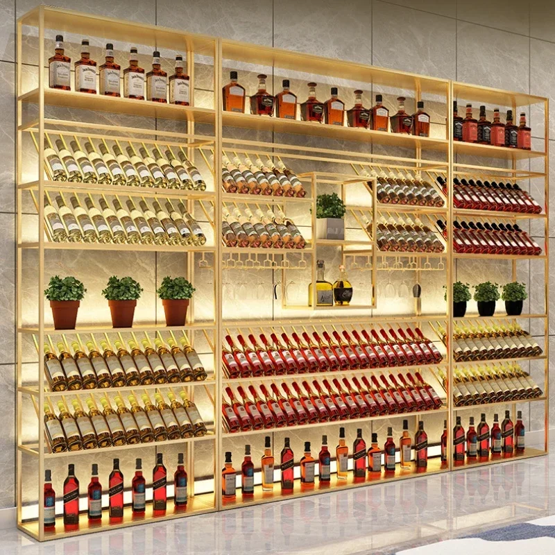 Restaurant Iron Bar Cabinet Fashion Wall Mounted Illuminated Vertical Wine Rack Creative Szafka Unique Furniture